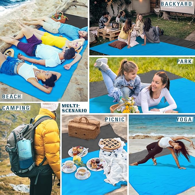 Beach Blanket Sandproof Waterproof 78''×81''1-5 Adults Oversized,Compact Lightweight Durable Beach Mat for Travel Camping Hiking Picnic Blanket