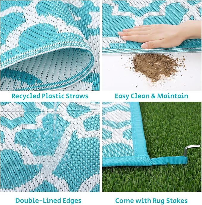 HEBE Outdoor Rug 9'x18' for Patios Waterproof Clearance Reversible Patio Mat Plastic Straw Rug RV Camping Mat Outside Area Rug Carpet for Camping RV,Porch,Deck,Balcony,Camper,Backyard