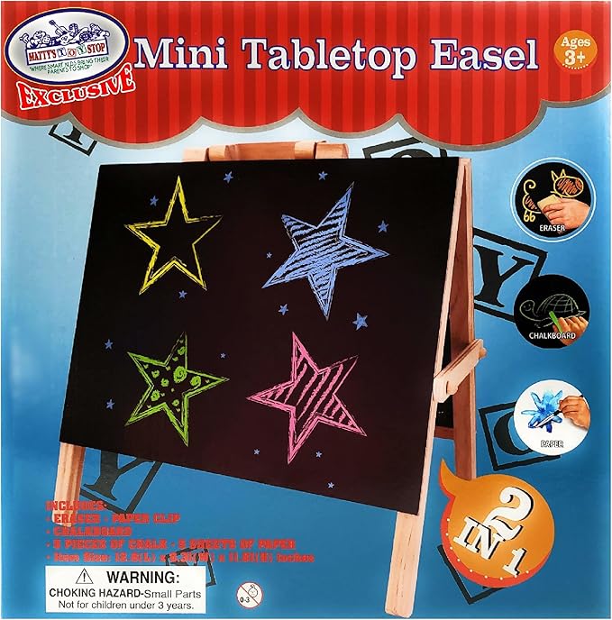 Matty's Toy Stop 2-in-1 Mini Wooden Tabletop Easel with Blackboard, Paper Clip & Accessories