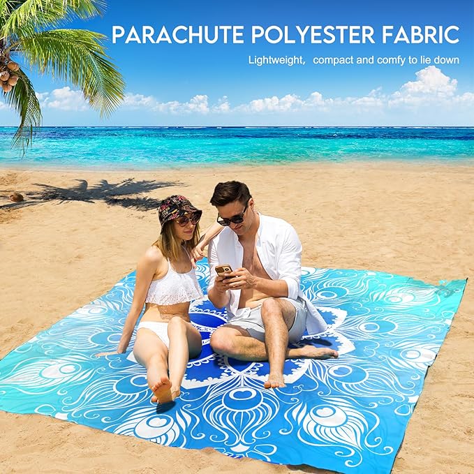 BYDOLL Beach Blanket 78''X81'' 4-7 Adults Oversized Lightweight Waterproof Sandproof Blanket for Beach Large Picnic Mat Travel Camping