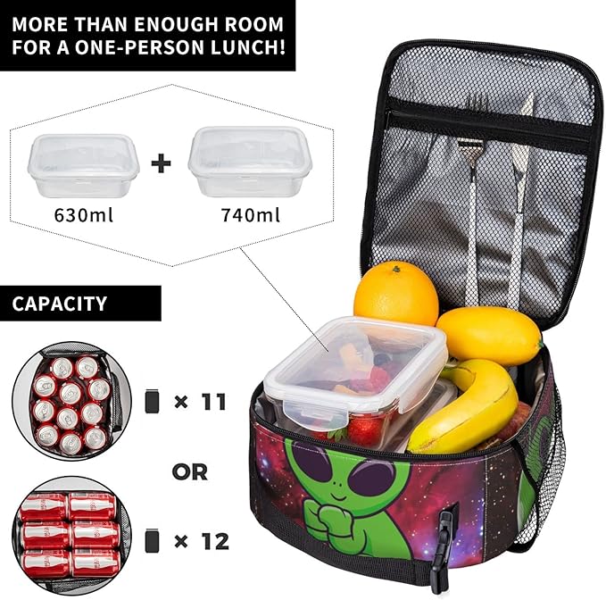 Alien Galaxy Lunch Box Reusable Insulated Lunch Bag Thermal Cooler Tote Bag For Kids Boys Girls Teen School Picnic Travel Hiking