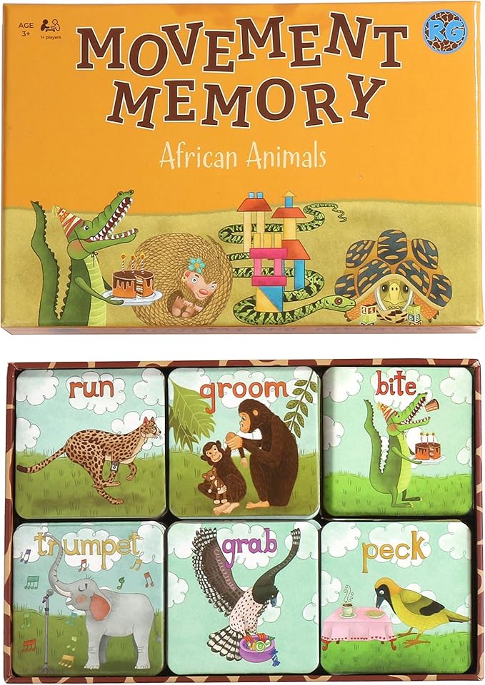 Movement Memory Game for Toddlers 2-4 Years – Educational Matching Game w/ African Animals - Memory Card Game with 28 Sets - Memorize and Match - Exercise & Improve Memory, Focus & concentration