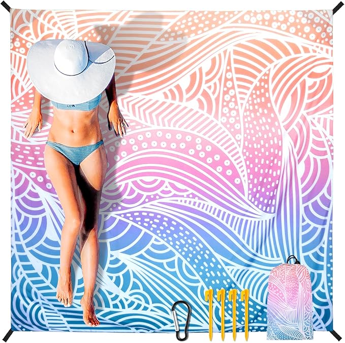 Beach Blanket Waterproof Sandproof Beach Mat 79" X 83" /10'x9'for 2-8 Adults Quick Drying Outdoor Picnic Mat Beach Accessories for Travel, Camping, Hiking