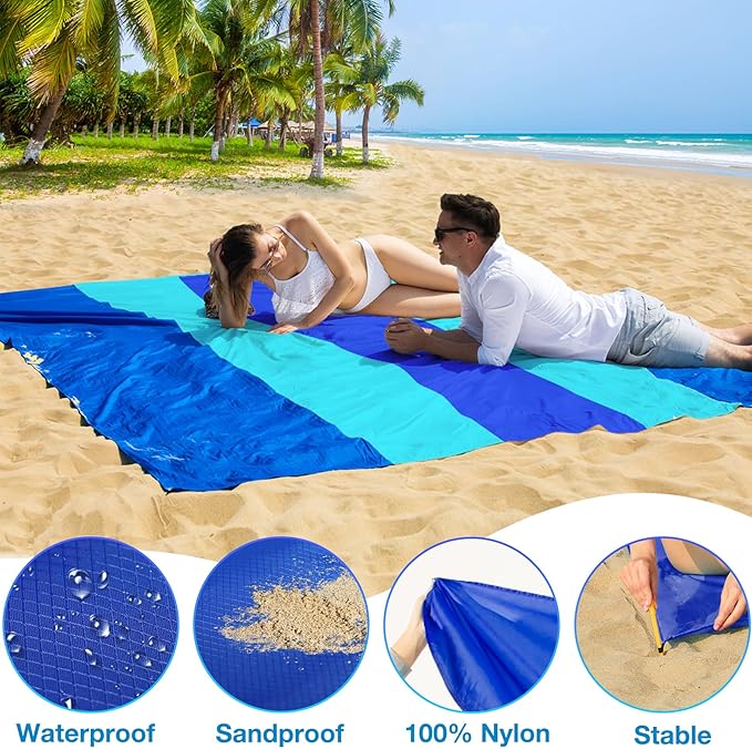 BYDOLL Nylon Beach Blanket Waterproof Sandproof 78''x110'' Suits 1-7 Adults Oversized Sand Free Extra Large Blanket Lightweight Soft Picnic Mat for Beach Essentials