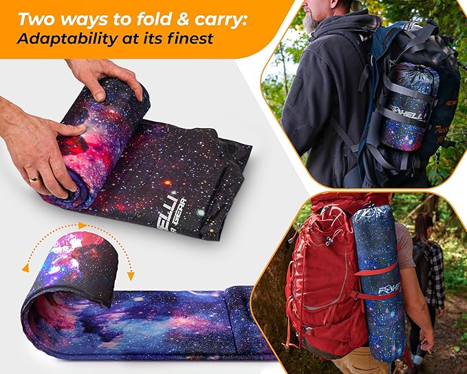 Foxelli Self Inflating Sleeping Pad for Camping, Backpacking, Hiking, Insulated Foam Lightweight Camping Mat, Inflatable Camp Mattress with Pillow