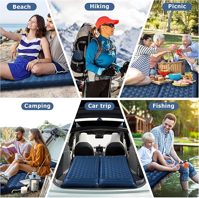 Sleeping Pad for Camping, Ultralight 4.7" Extra-Thick Inflatable Camping mat with Pillow Built-in Foot Pump, Compact Lightweight Air Mattress for Camping Backpacking Hiking Car Travel Tent, Navy Blue