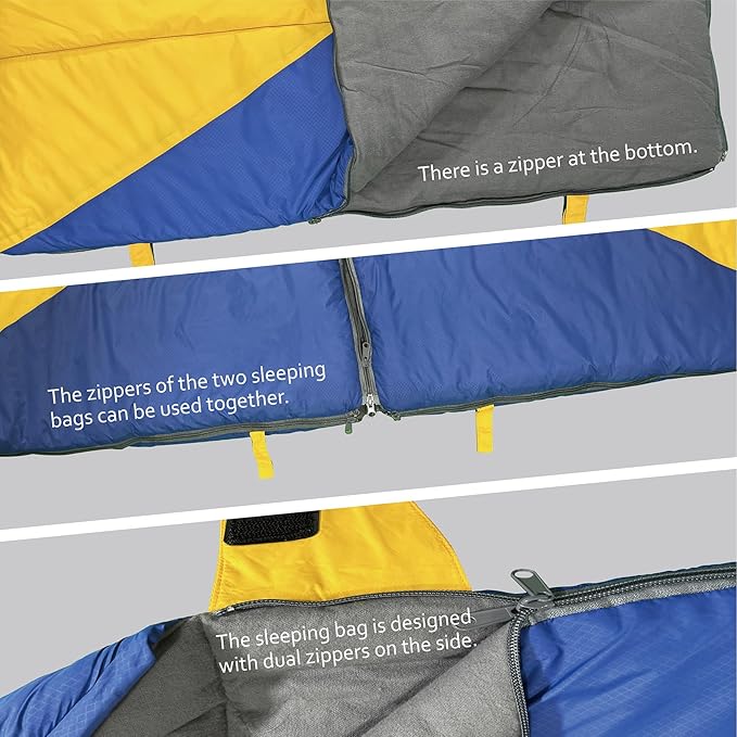 Nylon Sleeping Bag,Blue & Yellow,Flannel Cotton,Portable Tightening Bag Lightweight,Cold Weather Sleeping Bag Waterproof-Warm Camping Hiking Outdoor Travel Hunting