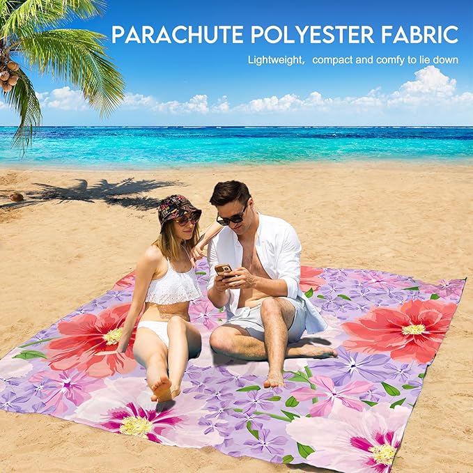 BYDOLL Beach Blanket 78''X81'' 4-7 Adults Oversized Lightweight Waterproof Sandproof Blanket for Beach Large Picnic Mat Travel Camping