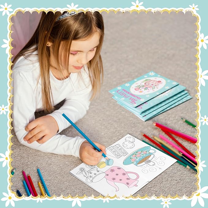 Tea Party Coloring Books for Kids 48Pcs Bulk Tea Time Themed Mini Coloring Booklet DIY Art Drawing Book with Teapots Cups for Toddlers Kids Classroom Birthday Party Favors Goodie Bag Filler