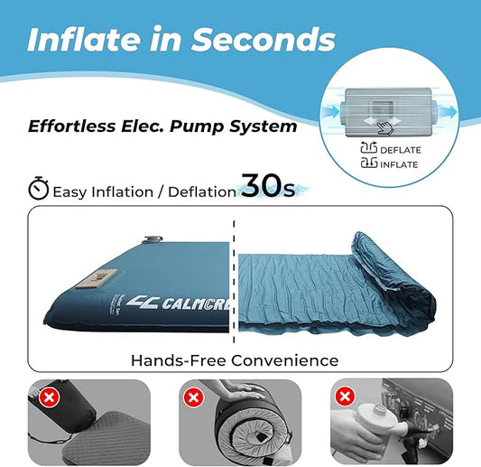 Self Inflating Sleeping Pad with Electric Air Pump, 3.15" Thick Foam Camping Mattress, Fast Inflation & Deflation, 9.5 R-Value 4-Season Insulated Sleeping Mat for Tent, Car Travel, and Indoor Use-Blue