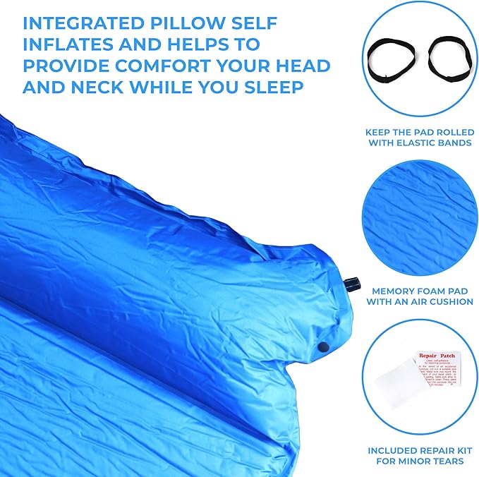 OSAGE RIVER Self Inflating Sleeping Pad with Built-in Pillow, Compact Memory Foam Sleep Mat, Camping Air Mattress for Tent, Travel, Backpacking, or Hiking