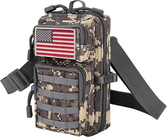 bvya Tactical Molle EDC Utility Pouch Compact Tool Pouch Mini Waist Bag Crossbody Backpack-Design Phone Pouch with Shoulder Strap Flag Patch and D-Rings
