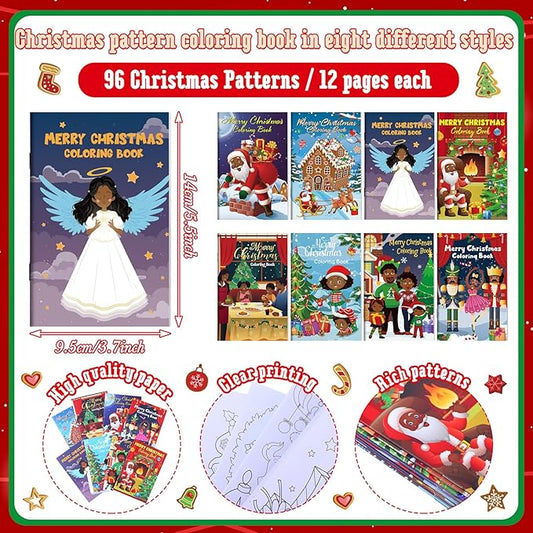 Cholemy 56 Pcs Christmas Coloring Books for Kids Party Favors Mini Christmas Coloring Books Bulk DIY Art Winter Small Coloring Books Xmas Stockings Goodie Bags Stuffers Party Supplies (African Style)