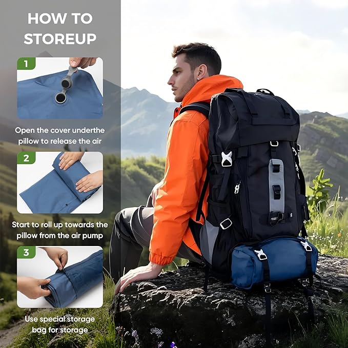 Camping Sleeping Pad, Ultra-Lightweight Inflatable Sleeping Mat with Built-in Pillow, Foot Pump, Compact and Portable, Ideal for Outdoor Camping, Backpacking, Hiking(Solo)