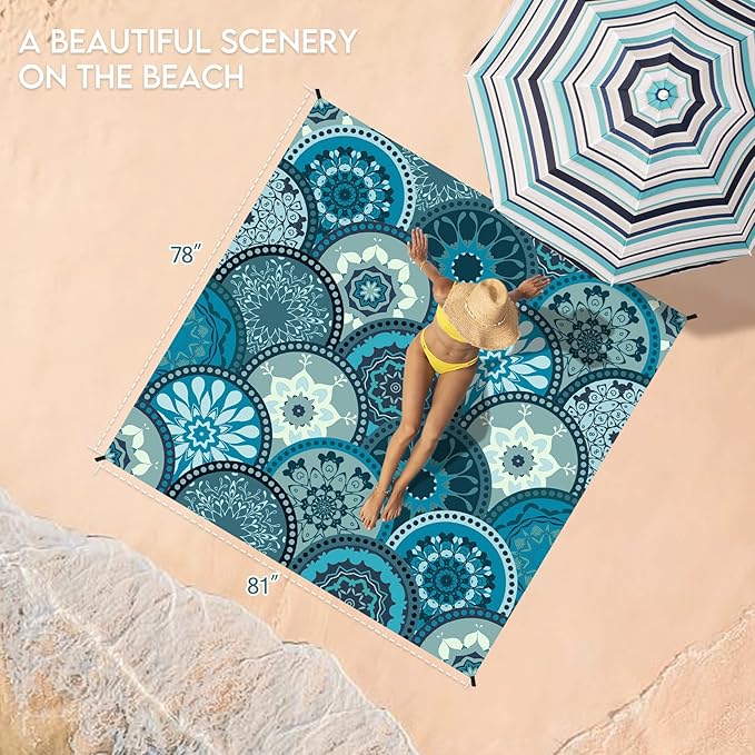 BYDOLL Beach Blanket 78''X81'' 4-7 Adults Oversized Lightweight Waterproof Sandproof Blanket for Beach Large Picnic Mat Travel Camping