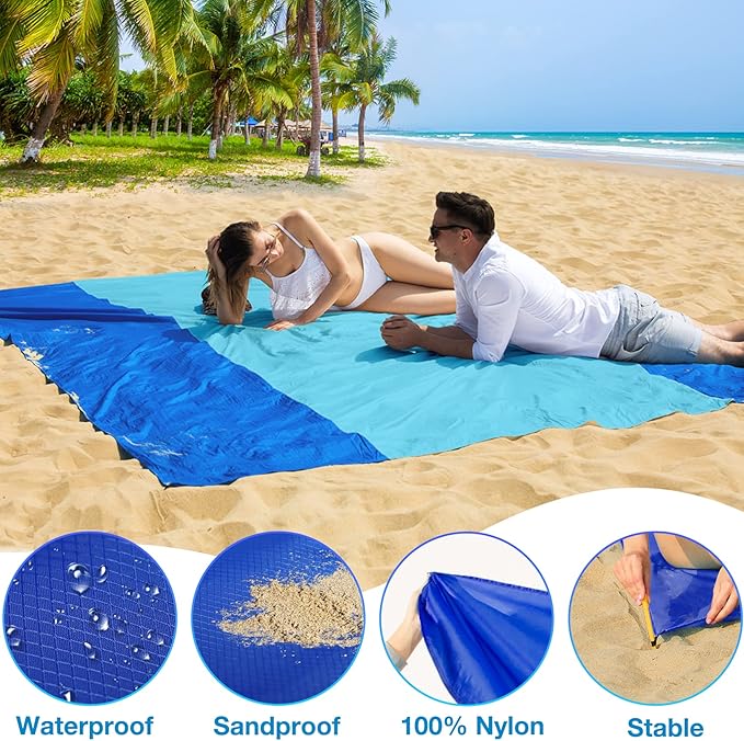 BYDOLL Nylon Beach Blanket Waterproof Sandproof Oversized 10'x9' Suits 1-8 Adults Sand Free Extra Large Blanket Lightweight Soft Picnic Mat for Beach Travel Camping