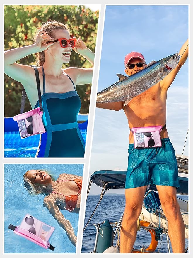 HEETA Waterproof Fanny Pack, Waterproof Pouch Dry Bag 2/3/4 Pack for Phone, Adjustable Waist Strap and Screen Touch Sensitive for Swimming Kayaking Boating Beach Fishing Diving Surfing Accessories