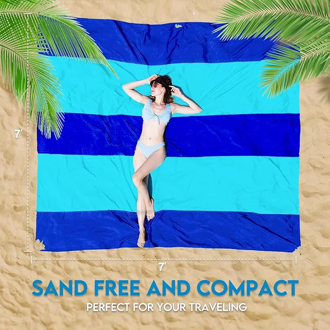 BYDOLL Nylon Beach Blanket Waterproof Sandproof Oversized 7'x7' Suits 1-5 Adults Sand Free Extra Large Blanket Lightweight Soft Picnic Mat for Beach Travel Camping