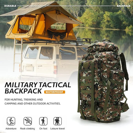 70L/100L Hiking Camping Backpack MOLLE Rucksack Waterproof Daypack for Traveling (Woodland Camo)