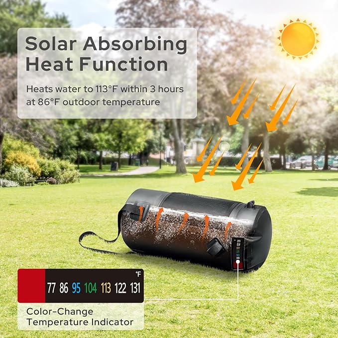Solar Shower Bag, 5 Gal/3 Gal Portable Shower Bag for Camping, Solar Heating Outdoor Shower Bag, Upgraded Thickened Material Tear & Leak Proof, Camping Shower Bag for Traveling, Surfing