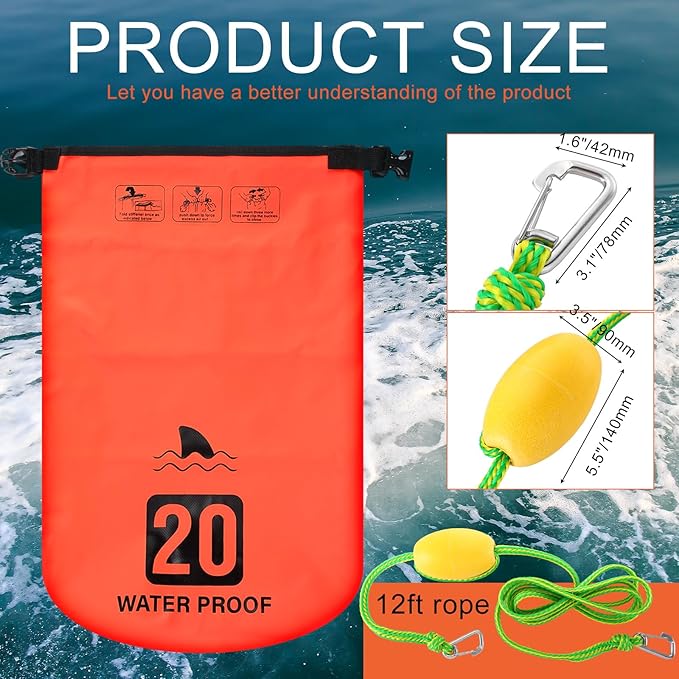 2 Set 20L Sand Anchor Heavy Duty Buoy Kit 2 in 1 Kayak Anchor Floating Waterproof Dry Bag with High Visibility Float Rope for Lake Beach Boat Hiking Camping Water Sports Surfing Kayaking(Orange)