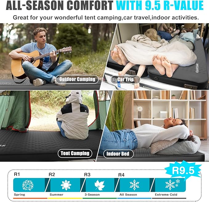 Self Inflating Sleeping Pad with Electric Pump, 4" Thick Ultralight Memory Foam Camping Mattress, Telescopic & Compact, Fast Inflate Insulated Camping Air Mats for Car Travel/Tent/Cot, Grey