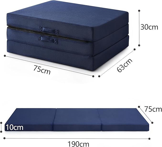 Sleeping Mats for Adults,Memory Foam Camping Folding Pad,Floor Trifold Mattress,Machine Washable Cover,Guest Bed