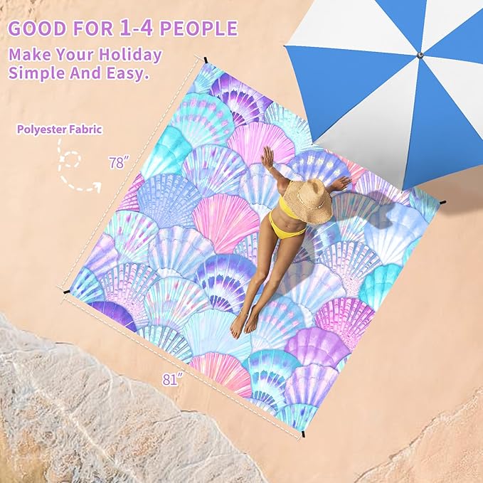 BYDOLL Beach Blanket Waterproof Sandproof 78''×81'' Suits1-4 Adults Compact Lightweight Oversized Sand-Free Blanket Large Picnic Mat for Beach Travel Camping Hiking