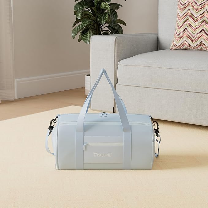 BALEINE Gym Duffel Bag for Women and Men, Small for Sports, Gyms and Weekend Getaway, Waterproof Dufflebag with Shoe and Wet Clothes Compartments, Lightweight Carryon Gymbag (Azure)