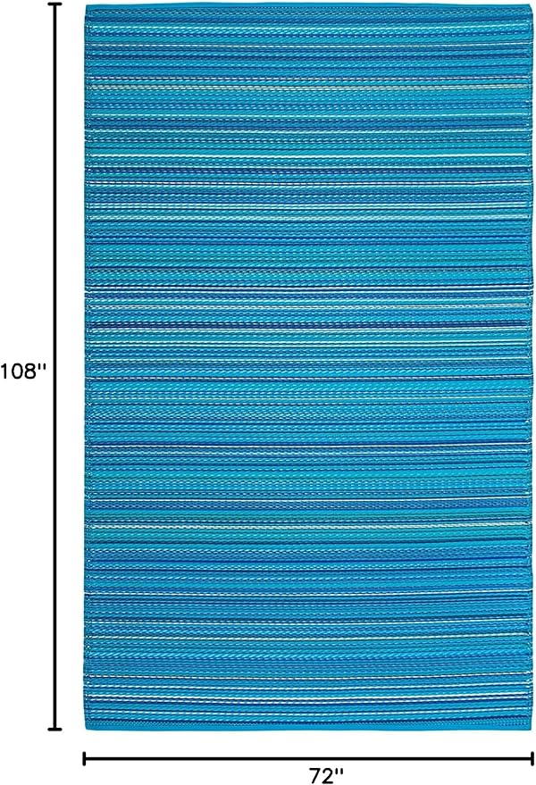 FH Home Outdoor Rug - Waterproof, Fade Resistant, Reversible - Premium Recycled Plastic - Striped - Large Patio, Deck, Sunroom, Camping, RV - Havana - Turquoise Crease Free - 6 x 9 ft