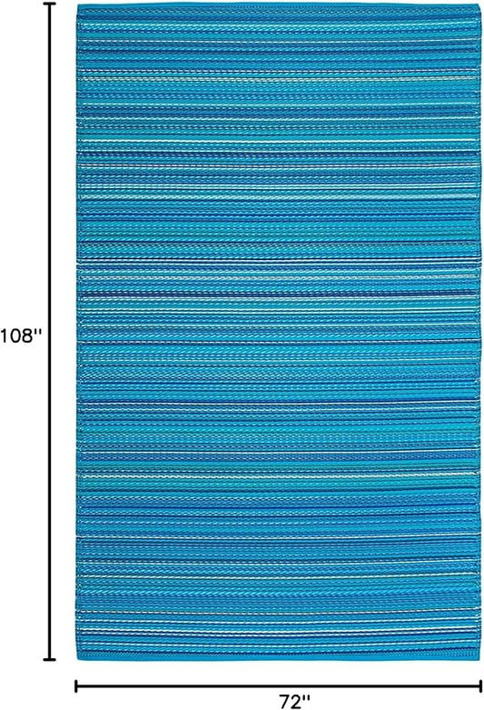FH Home Outdoor Rug - Waterproof, Fade Resistant, Reversible - Premium Recycled Plastic - Striped - Large Patio, Deck, Sunroom, Camping, RV - Havana - Turquoise Crease Free - 6 x 9 ft