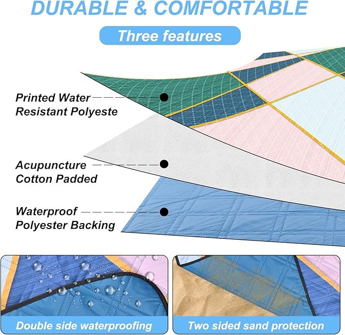 Picnic Blankets Outdoor Extra Large Thick- Waterproof Beach Mat Sand Free Foldable with Carry Strap,Portable Camping Blanket, Park Blanket for Grass Lawn Hiking Travel Concerts Gifts Ideas