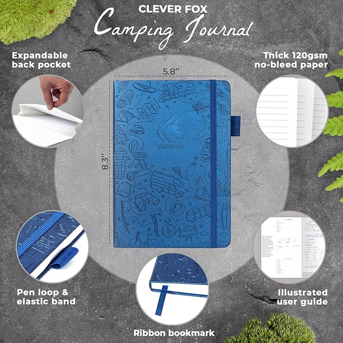 Clever Fox Camping Journal – Camper Log Book & RV Trip Planner – Outdoor Camp Journal & Adventure Travel Notebook for 12 Trips, A5 (Mystic Blue)