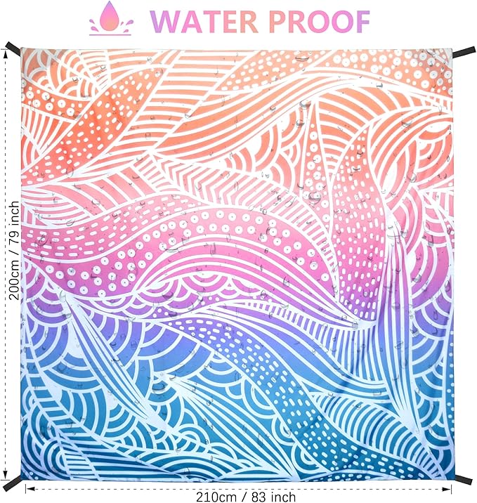 Beach Blanket Waterproof Sandproof Beach Mat 79”x 83” for 1-4 Adults Quick Drying Durable Outdoor Picnic Mat for Beach Festival Travel Camping Hiking (Gradiant-Ripple, 79"×83"(4 Person))
