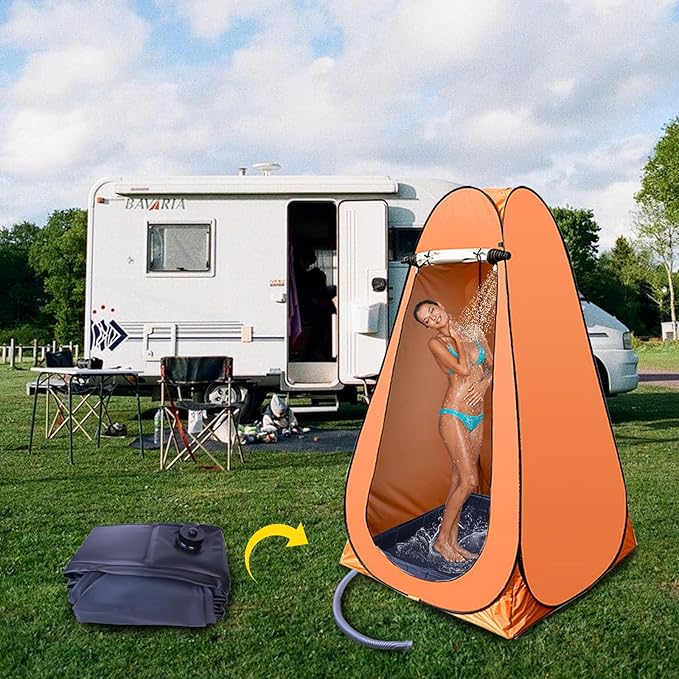 Portable Shower Pan - Upgraded Foldable Shower Base Bottom Drainage Hole Design with Storage Bag Tent Flooring Camping Gear for Rv,Outdoor Camping Shower,Beach,Pet Bath