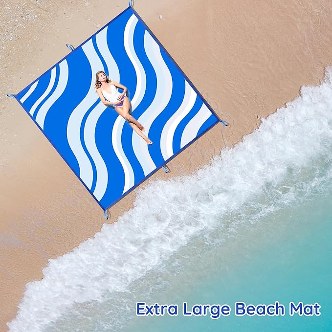 Beach Blanket Sandproof, Extra Large Beach Mat 80"*80" for 1-8 Persons,Waterproof Outdoor Picnic Blankets, Lightweight Beach Essentials for Camping,Traveling,Hiking (Dark Blue, 80"*80")
