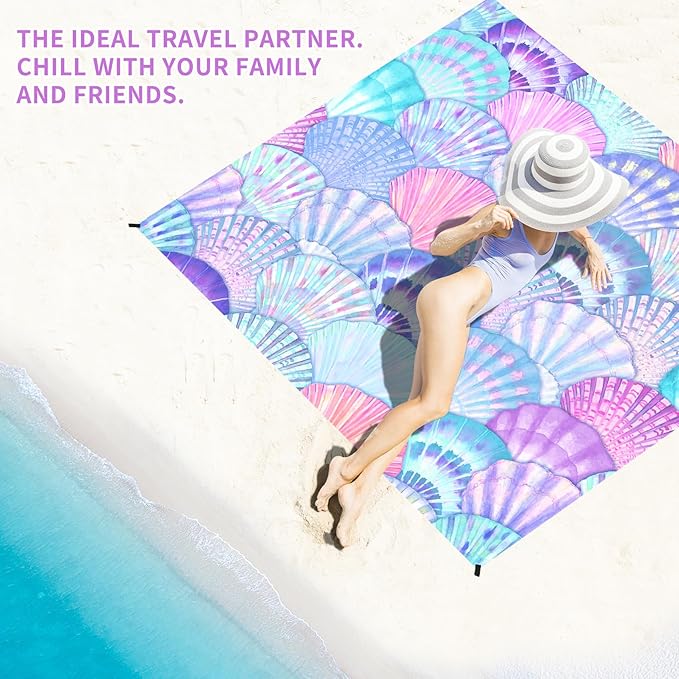 BYDOLL Beach Blanket Waterproof Sandproof 78''×81'' Suits1-4 Adults Compact Lightweight Oversized Sand-Free Blanket Large Picnic Mat for Beach Travel Camping Hiking