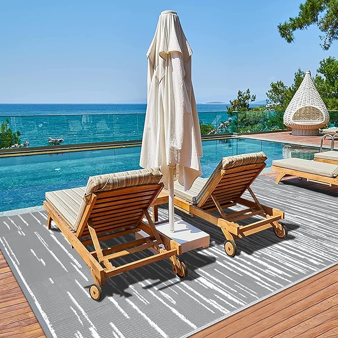 HEBE Outdoor Rug 5'x8' Waterproof for Patios Clearance, Reversible Plastic Straw Rug Camping Carpet, Indoor Outdoor Area Rugs Patio Mats for RV,Picnic,Backyard,Deck,Balcony,Porch