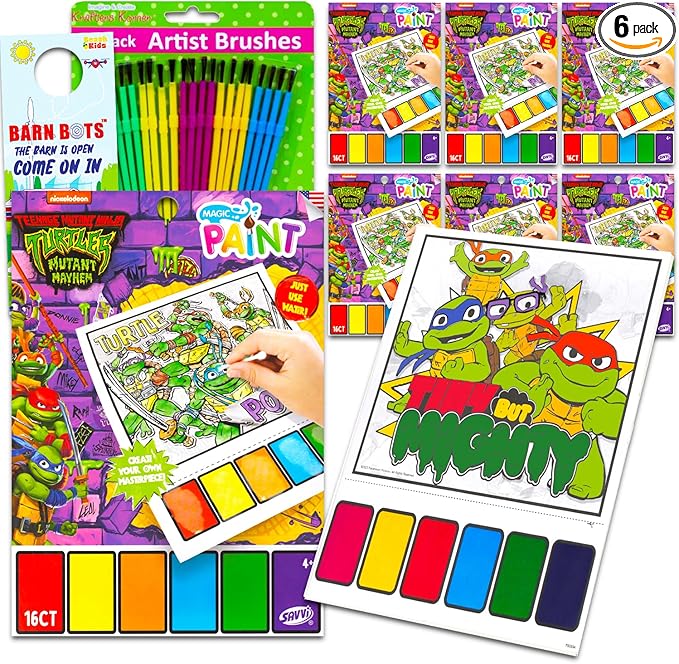 Teenage Mutant Ninja Turtles Paint with Water Party Favors Set - Bundle with 6 TMNT Watercolor Painting Activity Books for Boys with Paintbrushes | Bulk TMNT Party Supplies Arts and Crafts