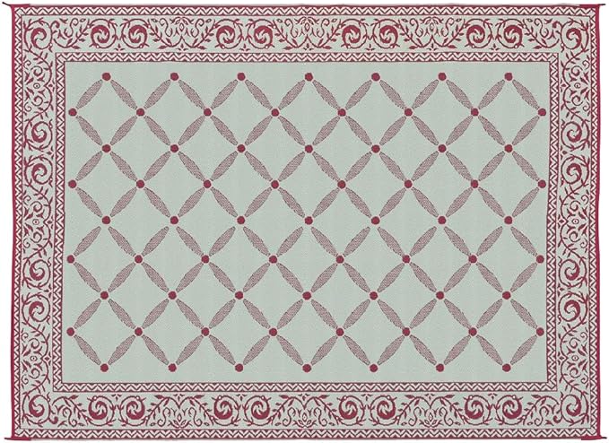 Stylish Camping 119125 9-feet by 12-feet Reversible Mat, Plastic Straw Rug, Large Floor Mat for Outdoors, RV, Patio, Backyard, Picnic, Beach, Camping (Burgundy/Beige)