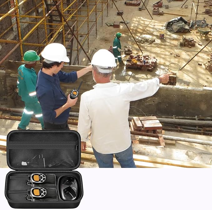 ANKHOH Walkie Talkie Case Holder for 50 Channel GMRS Two-Way Radio, Long Range Handheld Mobile Radios Hard Storage Carrying Box for Rechargeable Batteries, Charger and Headset, Black(Bag Only)