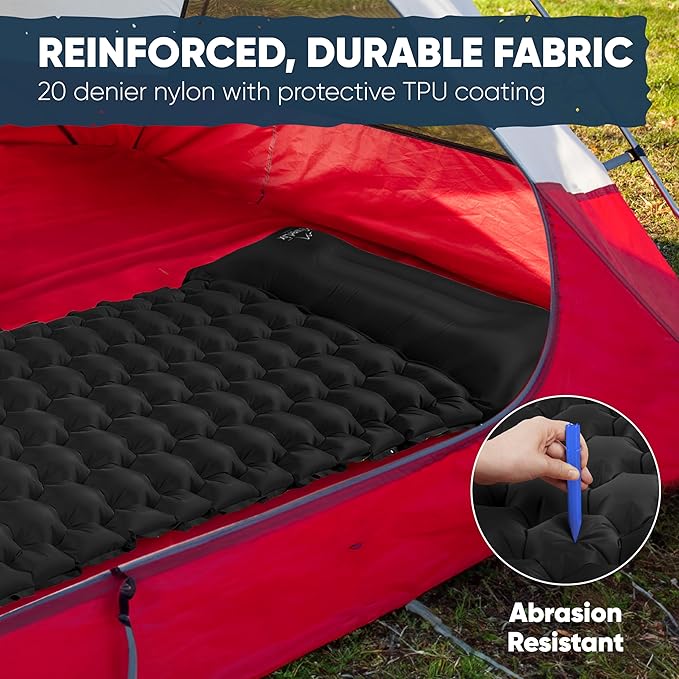 POWERLIX Camping Sleeping Pad 2 Pack, Foot Pump Sleeping Pad with Built in Pillow, Inflatable Camping Mat, Lightweight Compact Air Mattress Pad for Backpacking Hiking Travelling