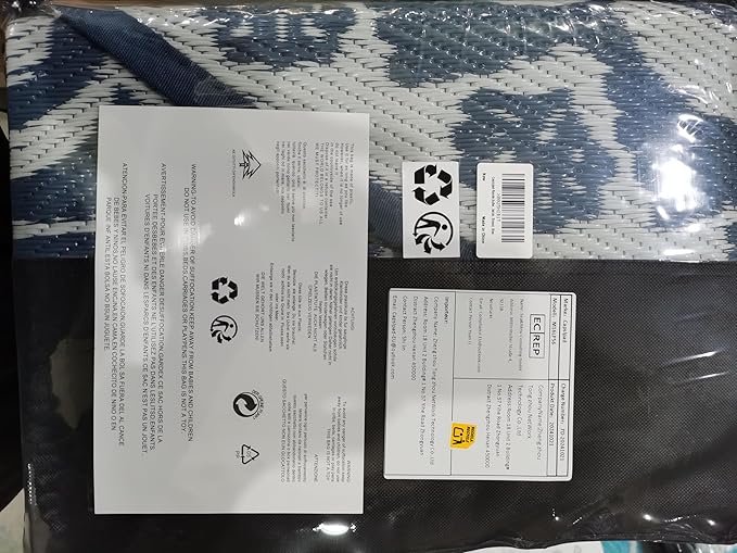 Capslpad 8Ft Round Outdoor Rug for Patios Clearance Reversible Mat Plastic Straw Patio Rugs Lightweight RV Camping Mat Circle Outside Area Rug Carpet for Balcony Deck Trailer Picnic,Blue