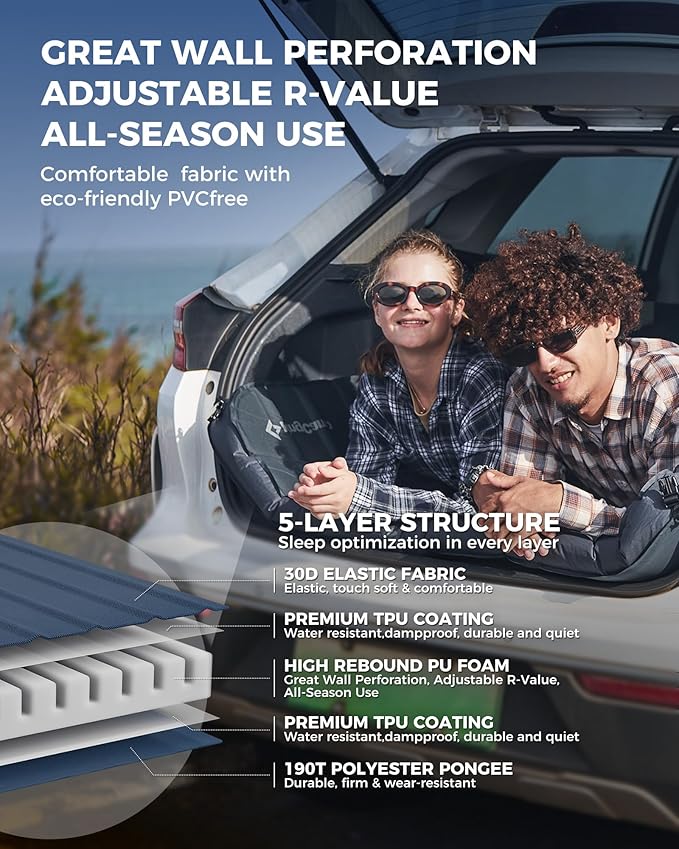 KingCamp Self Inflating Sleeping Pad for Camping Ultra Thick Double Single Foam Mattress High R Value Camping Air Pad Mat, Multi Colors & Sizes