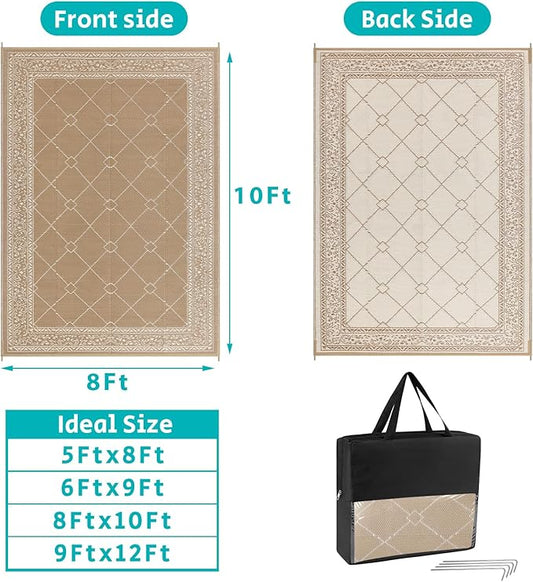 HEBE Outdoor Rug 8'x10' for Patios Waterproof Clearance Reversible Patio Mat Plastic Straw Rug RV Camping Mat Outside Area Rug Carpet for Camping RV,Porch,Deck,Balcony,Camper,Backyard