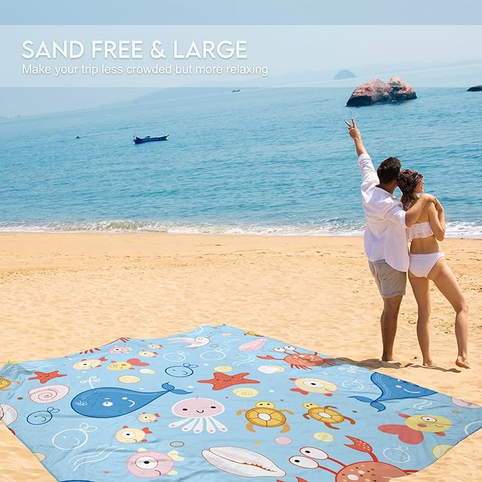 BYDOLL Beach Blanket 78''X81'' 4-7 Adults Oversized Lightweight Waterproof Sandproof Blanket for Beach Large Picnic Mat Travel Camping