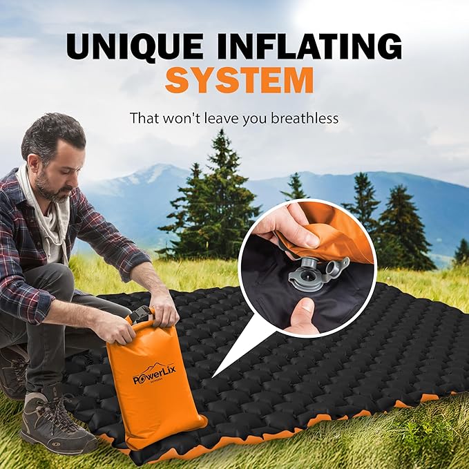 POWERLIX Double Sleeping Pad - Ultralight 2 Person Camping Mattress for Backpacking, Hiking, Compact Inflatable Camping Sleeping Mat, Easy to Inflate Portable Camping Pad Air Mattress