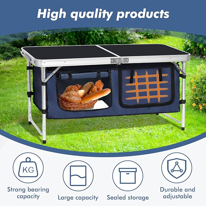 Camping Folding Aluminum Table with Adjustable Legs for Outdoor Travel Beach, Backyards, BBQ, Party and Picnic Foldable Table