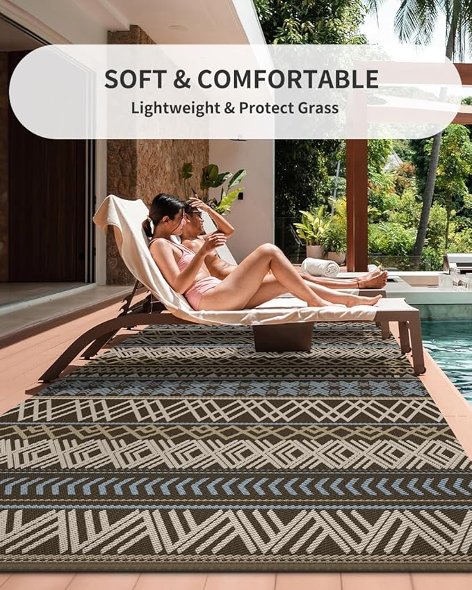 MontVoo Outdoor Rug Carpet 8x10 Waterproof-Patio Rug Mat Reversible RV Camping Rug Picnic Mat Plastic Straw Outside Rug for Balcony Porch Deck Beach-Boho Outdoor Area Rug for Patio Decor Colorful