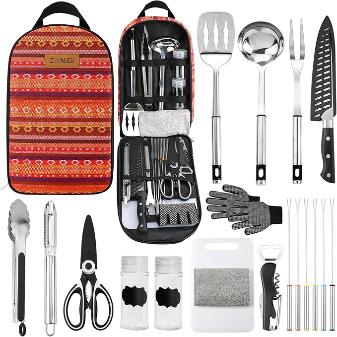 Camping Cookware Storage Bag - Camping Cooking Utensils Set Bag Camping Tool Portable Storage Bag Suitable for Knife, Fork, Spoon, Chopping Board, Chef's Knife,Kitchenware Storage